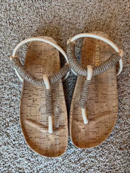 AEROSOLES Shoes - AEROSOLES Leve Gold-Beaded Cork-Style Thong Sandals New!  8M